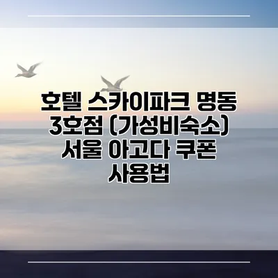 호텔 스카이파크 명동 3호점 (가성비숙소) 서울 아고다 쿠폰 사용법